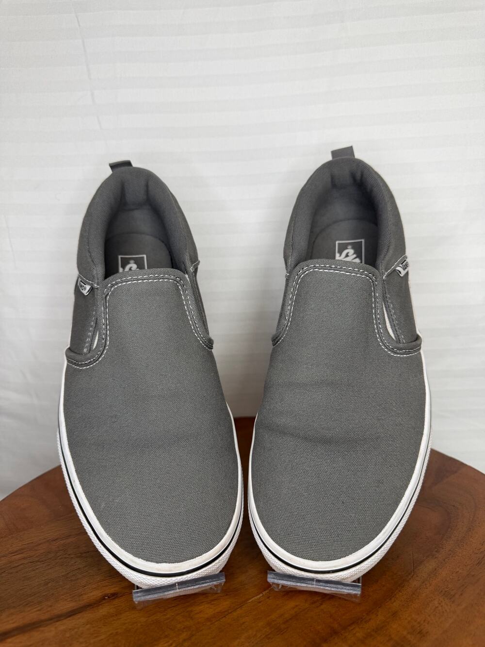 Vans Asher Slip-On Gray Canvas Sneakers Youth 7 Women’s 8.5 Casual Shoes